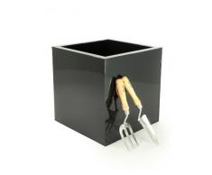 Portofino Collection Pot de Fleurs carré 40 cm Basalte Noir Acier galvanisé