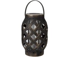 Maximus Lanterne dextérieur en Osier avec lumière vacillante Noir/doré/Marron