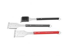 RUECAB 3465200020055 Brosse de Nettoyage Grille Barbecue avec Grattoir Manche Bois, Noir/Rouge/Gris, 3x5,8x45,5 cm