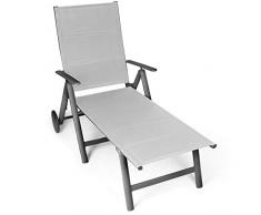 Vanage - Chaise longue avec Surface textile rembourée- Transat de Jardin avec 2 roulettes - Pliant et ultra compact - Structure en aluminium - Parfait pour le Jardin, la Terrasse et le Balcon - Ultra confortable et Design intemporel