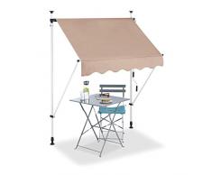 Relaxdays Auvent rétractable 150 cm Store Manuel Balcon Marquise Soleil terrasse Hauteur réglable sans perçage, Beige, 150 x 120 cm