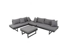greemotion Calais Salon de Jardin, Lounge Set de 3 Pièces, Canapé d’Angle en Acier et Polyester, 2 Canapés et 1 Tabouret, Appuie-Tête Réglable, Gris Clair/ Gris Anthracite