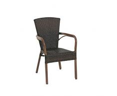 greemotion Chaise de jardin bistrot Laos marron foncé – Chaise de jardin en résine tressée - Chaise avec accoudoir solide – Chaise empilable design pour l’extérieur – Fauteuil bistro et rétro