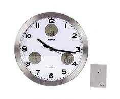 Hama Horloge murale AG-300 (avec station météorologique, avec thermomètre, hygromètre et sonde extérieure) Argent/Blanc