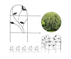 Relaxdays Bordure Potager, clôture Jardin 5 éléments, métal, Design Papillon, H x L : 46 x 250 cm, Noir