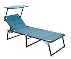 Meerweh La Mer Mal Aluminium Chaise Longue de Jardin XXL avec Toit Chaise Longue Trois Pieds rembourré avec Quick Dry Foam Chaise Longue, Bleu, 200 x 70 x 37,5 cm