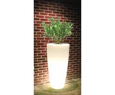 Pot de fleurs conique de coloris blanc DELIGHT 200 L avec équipement déclairage. Finition grainée, Hauteur : 121 cm, Largeur et Longueur: 60 cm