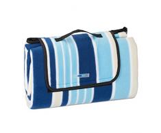 Relaxdays Couverture Pique-Nique Picnic Plaid imperméable 200x200 cm poignée Isolation Tapis, Bleu-Blanc, Coloré