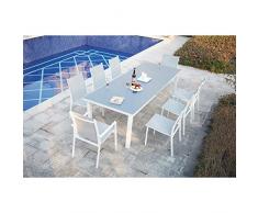 JFB 212014 Le Refinado Salon de jardin extensible 8 personnes avec 2 fauteuils et 6 chaises en aluminium Blanc 256 x 100 x 76 cm