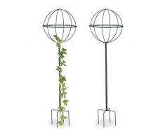 Relaxdays Tuteur de Jardin 118,5 cm Boule Ronde, Colonne Rosier, Arche Plante grimpante, Set 2 métal, Arceau, Vert foncé