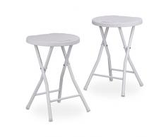 Relaxdays Tabouret de jardin lot de 2 BASTIAN pliant plastique optique rotin balcon terrasse rond résistant HxlxP: 45 x 32,5 x 29 cm, blanc