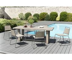MACABANE 509013 Salon de Jardin Couleur Gris en Teck et Acier Dimension 200cm X 90cm X 75cm