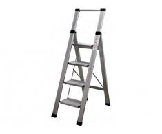 Homelux 710027 Escabeau ménager Plat, Aluminium, 4 marches