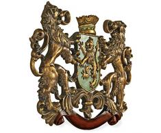Design Toscano Armoiries Héraldiques des Lions Royaux Sculpture Murale Décor Médiévale, 76 cm, polyrésine, palette complète de couleur