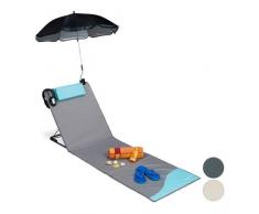 Relaxdays Matelas, Litière de Plage rembourré XXL avec Un Parasol, réglable, Poche, Portable, Gris