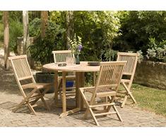 MACABANE 500976 Table Papillon Couleur Brut en Teck Dimension 120cm X 120cm X 75cm