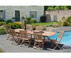 MACABANE 501197 Salon de Jardin Couleur Brut en Teck Dimension 200/300cm X 120cm X 75cm