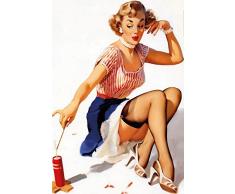 Schatzmix Plaque Murale en métal Motif Fille Pinup avec Bougies 20 x 30 cm