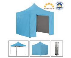 GREADEN Barnum Pliante 3x3m 50mm en Aluminium Premium Pro 520Gr/m2 Etanche avec Pack 4 Murs Amovibles Bleu Tente de Réception Qualité