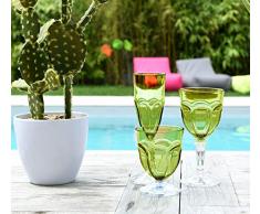 sunvibes Set de 6 Verres à Champagne Happy Anis, Transparent/Vert, 6,4x6,4x21,2 cm