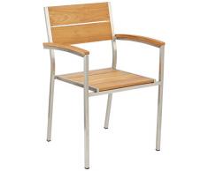 Greemotion 128530 San Diego Chaise de jardin bois de teck chaise empilable en acier inoxydable Fauteuil empilable avec accoudoirs pour chaise de balcon & terrasse de jardin bois de teck massif, marron, 5,3 x 5,6 x 8,4 cm