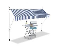 Relaxdays, bleu-blanc Auvent rétractable 300 cm Store balcon marquise soleil terrasse hauteur réglable sans perçage, 300 x 120 cm