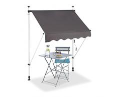 Relaxdays Store Balcon, Manivelle, Hauteur Réglable, Résistant UV, Polyester, Acier, Embouts, 150 x 120 cm, Gris