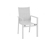 greemotion Chaise de jardin empilable Stockholm – Chaise avec accoudoir blanche et grise – Fauteuil extérieur confortable – Chaise empilable pour le jardin – Fauteuil extérieur design – Chaise de jardin aluminium