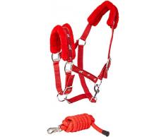 Cwell Equine Collier Licol rembourré en Fourrure avec Laisse Assortie Rouge au Choix de Tailles (COB)