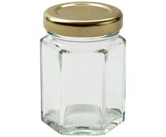 Nutleys Lot de 24 bocaux à Confiture hexagonaux en Verre avec couvercles dorés 55 ML