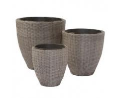 Siena Garden Lando 834256 3 pièces Ensemble de pot de fleurs circulaire Plastique tissé Mocha-brushed