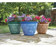 Greenhurst Pack of 3 Brompton Planters-Coloured Pot de Fleurs Terracotta Blue