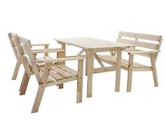 Ambientehome Salon Lounge Groupe Siège Groupe Jardin Bois Massif Oud, Set de 4 Pièces Naturel