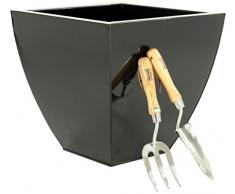 Portofino Collection Pltsp40bb incurvée en Acier galvanisé carré évasé Pot de Fleurs, Basalte Noir, 40 cm