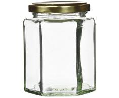 Nutleys Pots à confiture en verre hexagonal de 280 ml avec couvercles dorés (12 pièces)