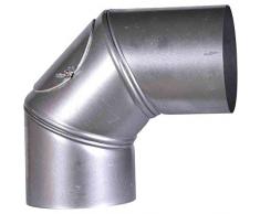 FIREFIX A130/BU FAL Arche réglable jusquà 90 ° avec Porte de Nettoyage Ø 130 mm Tube de poêle en tôle dacier 0,6 mm dépaisseur Soudé au Laser Argenté