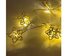 The Christmas Workshop Atelier de Noël à Piles 20 Micro LED Blanc Chaud Guirlande Lumineuse en Forme détoiles dor, métal, Doré,
