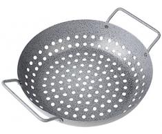 Rustler - Panier Grill rond en Fer avec Revêtement anti-adhésif - Effet Pierre - Parfait pour Légumes, Poissons ou Fruits de mer - 28 x 22,5 x 7 cm - Utilisable au Four et avec tous types de Barbecues