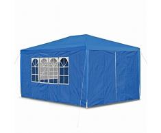 JOM JOM Tente de réception 3 x 4 m, Ø 24/18 mm, 4X parois laterales,3 fenêtres, Porte à Fermeture éclair - Matière Toile résistante polyéthylène: PE 110g/m², imperméable Waterproof, Bleu