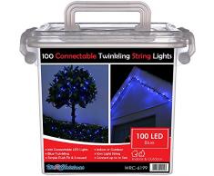 WeRChristmas 100 Connectable Scintillant LED Guirlande Lumineuse avec 2 Broches Connecteur mâle et Femelle, 10 m Bleu
