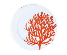 sunvibes Set de 6 Grandes Assiettes, Blanc/Corail Rouge, 25x25x1,5 cm