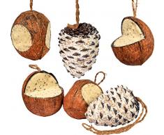 dobar 24102e Mangeoire pour Oiseaux Mélange de Nourriture grasse à Suspendre 4 Noix de Coco remplies et Deux Pommes géantes Naturel