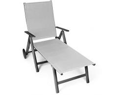 Vanage - Chaise longue - Transat de Jardin avec 2 roulettes - Pliant et ultra compact - Structure en aluminium - Parfait pour le Jardin, la Terrasse et le Balcon - Ultra confortable et Design intemporel