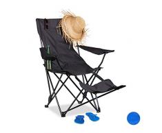 Relaxdays, noir Chaise de camping pliante repose-pieds porte-boissons 120 kg fauteuil pliable pêche