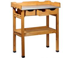 Dobar 29030e table de jardinage pratique avec 3 tiroirs et 2 tablettes de rangement en pin imprégné, 80 x 40 x 90 cm