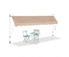 Relaxdays, beige Auvent rétractable 400 cm Store manuel balcon marquise soleil terrasse hauteur réglable sans perçage, 400 x 120 cm