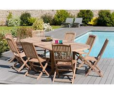 MACABANE 501006 Table Ovale Double extensioncouleur Brut en Teckdimension 200/300cm X 120cm X 75cm