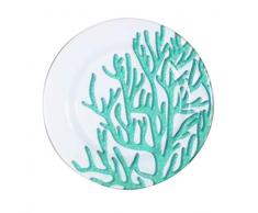 sunvibes Set de 6 Petites Assiettes, Blanc/Corail Bleu, 20x20x1,6 cm
