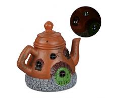 Relaxdays Décoration de Jardin théière, Maison, Fonctionnement Solaire, résistant aux intempéries, résine Artificielle, Marron