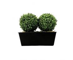 GreenBrokers Boules de buis Artificiel Artificiel Double Coffret Pot en étain Noir (36 cm)